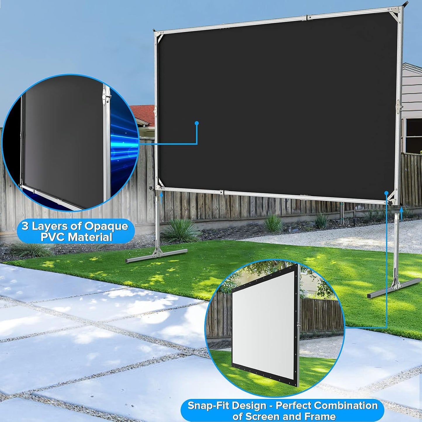 Projector Screen and Stand, 135 Inch Outdoor Movie Screen-Upgraded 3 Layers PVC 16:9 Outdoor Projector Screen,Portable Video Projection Screen with Carrying Bag for Home Theater Backyard