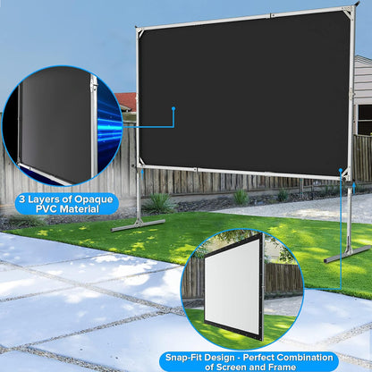 Projector Screen and Stand, 135 Inch Outdoor Movie Screen-Upgraded 3 Layers PVC 16:9 Outdoor Projector Screen,Portable Video Projection Screen with Carrying Bag for Home Theater Backyard