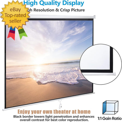 120'' Projector Screen, Retractable Projection Screen Manual Pull down HD Screen